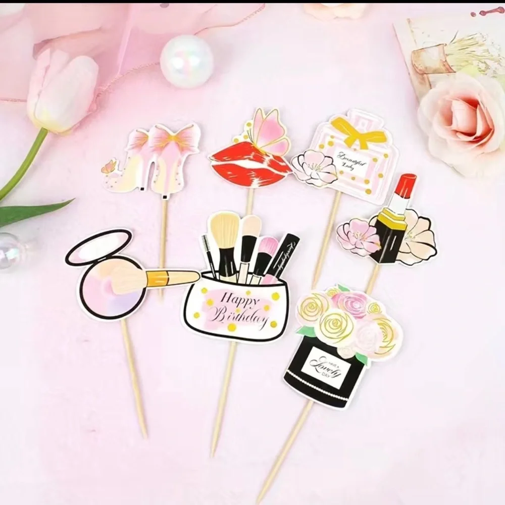Happy bday makeup themed, cake or cup cake decoration ( 7 pc)🥳
